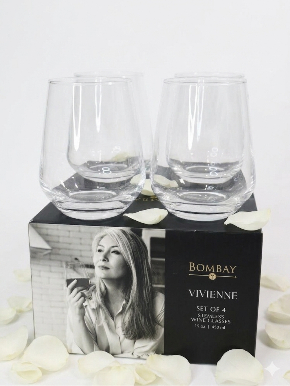 Bombay Vivienne Stemless Wine Glasses - Clear (Set of 4)